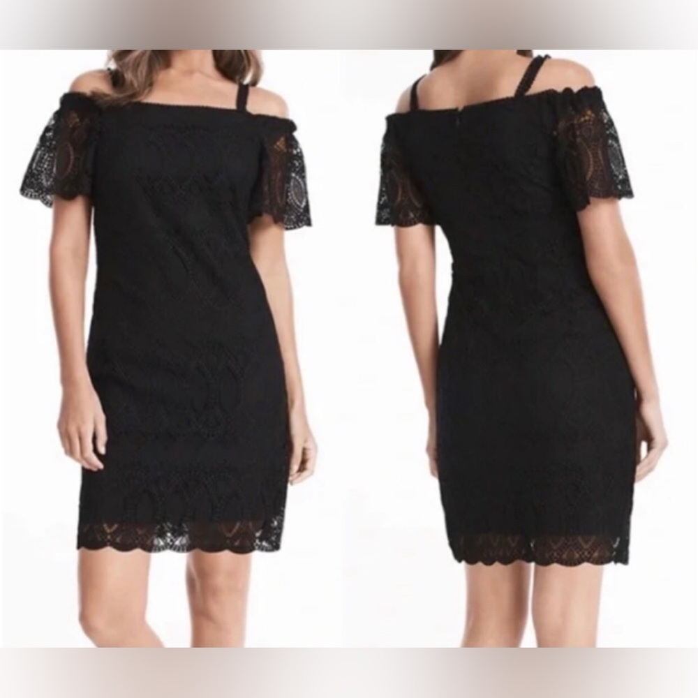 White House Black Market Crochet Lace Mini Dress Women's Size 00 Black Lined